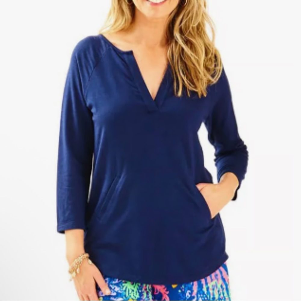 Lilly‎ Pulitzer Casual Deep Blue Tunic Top Size M